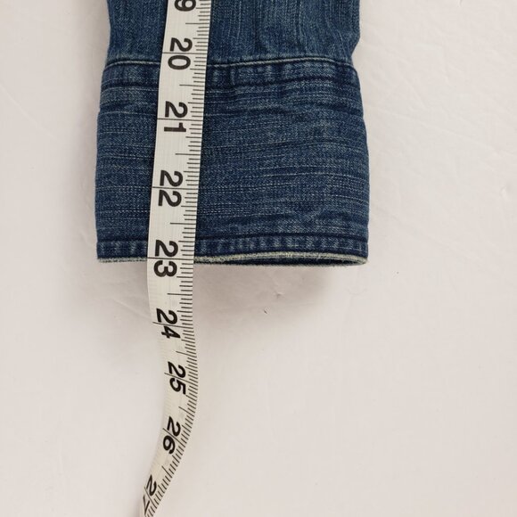 Eddie Bauer XSP Blue Denim Shirt Jacket Snaps Pockets Embroidery Womens Petite - Picture 16 of 16
